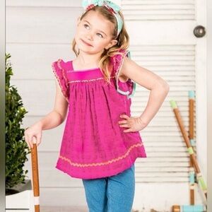 Matilda Jane Girls Piggyback Tunic Flutter Sleeve Dark Pink Top Size 6